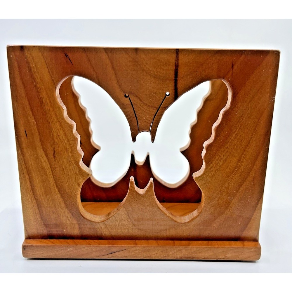 VTG Wood Butterfly Letter Napkin Holder Farm House Richard Augustine